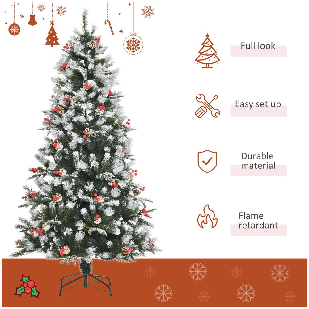 Albero di Natale Innevato 180 cm con 678 Rami Bacche Rosse e Pigne Bianche - Foto 8