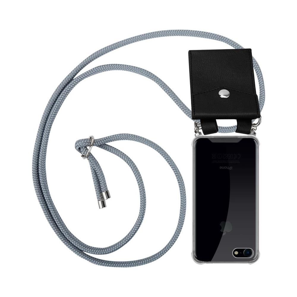 Catena Di Telefoni Cellulari Compatibile Con Apple Iphone 7 / 7s / 8 / Se 2020 In Grigio Argento - Coperchio Protettivo In Silicone Con Anelli D'argento, Cinturino In Corda E Custodia Staccabile - Foto 1