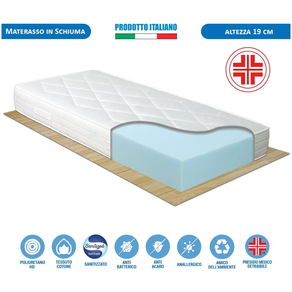 Materasso In Waterfoam Norvegia, Alto 19cm Per Letto Singolo 80x190, Antiacaro E Anallergico - Foto 1