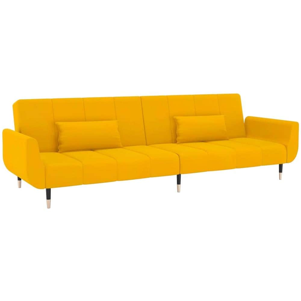 Divano Letto A 2 Posti Con 2 Cuscini Giallo In Velluto - Foto 1