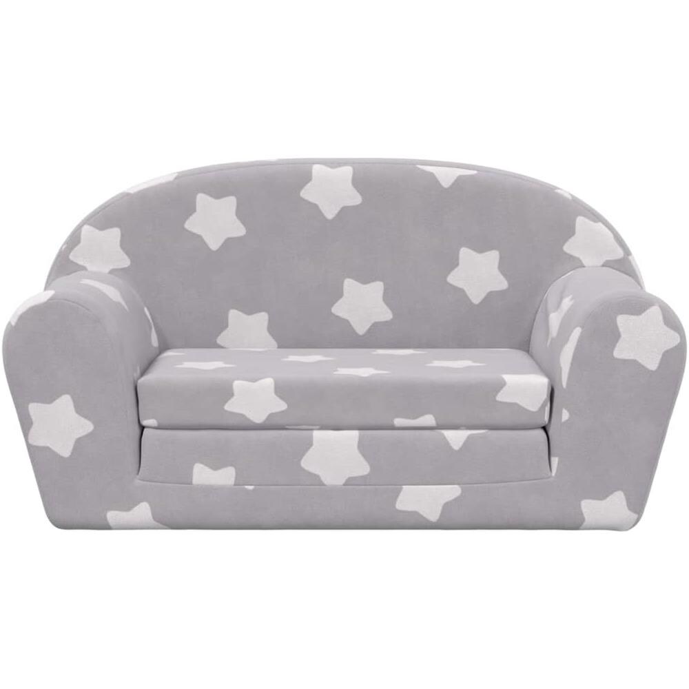 Divano per Bambini 2 Posti Grigio Chiaro Stelle Morbido Peluche - Foto 2