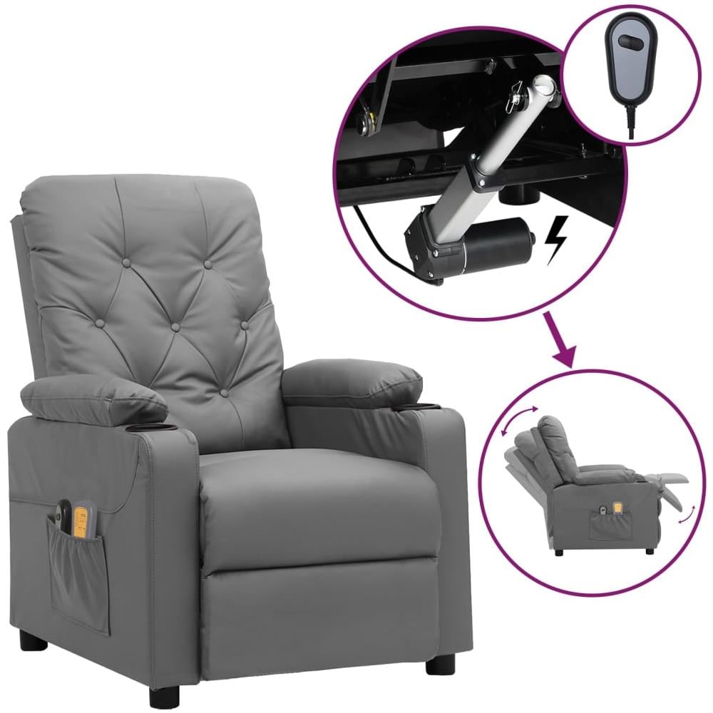 Poltrona Massaggiante Elettrica Grigio Similpelle - Foto 1