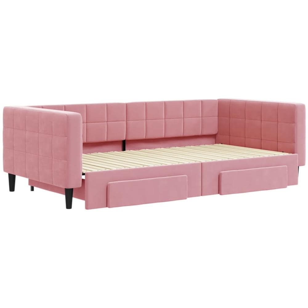 Divano Letto Estraibile Con Cassetti Rosa 100x200 Cm Velluto - Foto 2