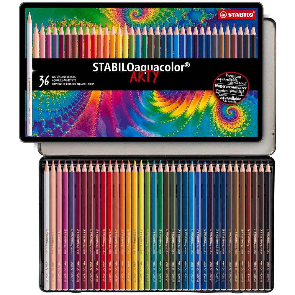 aquacolor - Matita colorata acquarellabile - ARTY - Scatola in Metallo da 36 - Colori assortiti - Foto 1