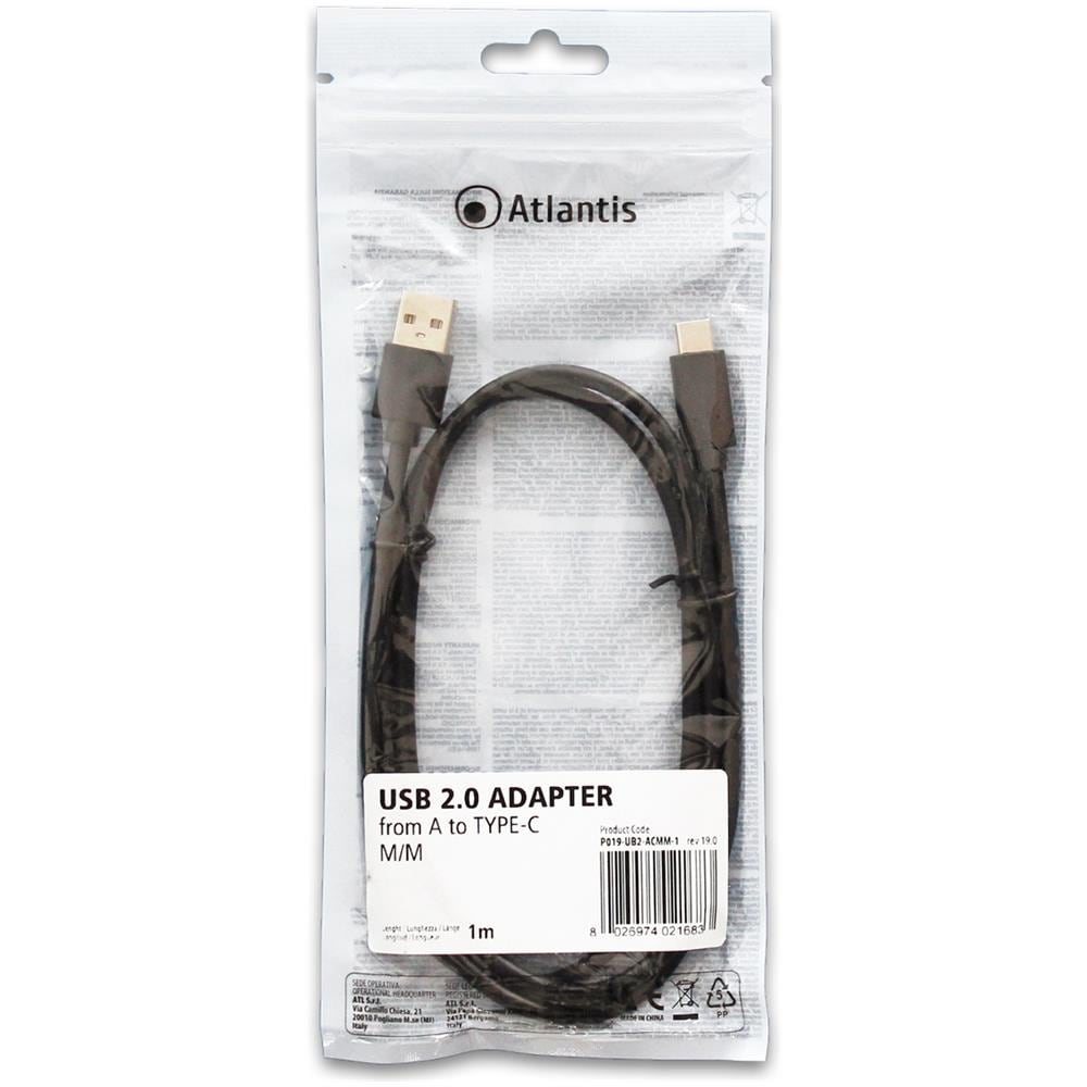 ADATTATORE USB2.0 A / Type C M / M 1Mt ATLANTIS P019-UB2-ACMM-1 - Foto 1