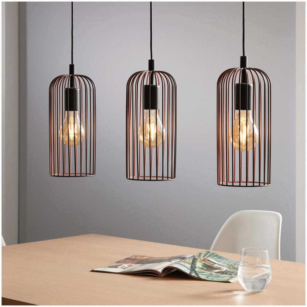 Lampadario Da Soffitto Roccamena Con 3 Lampade Nero E Rame - Foto 2