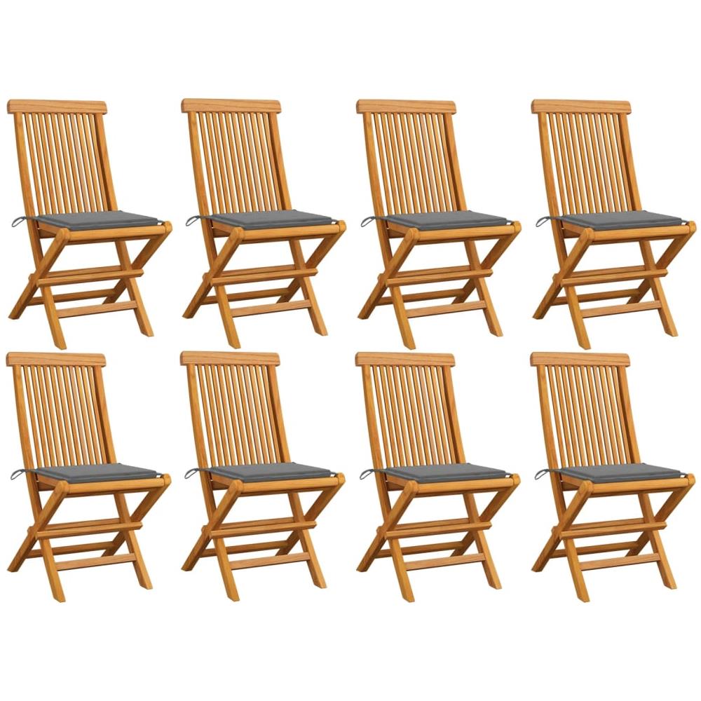 Sedie Da Giardino E Cuscini Grigi 8 Pz Massello Di Teak - Foto 1