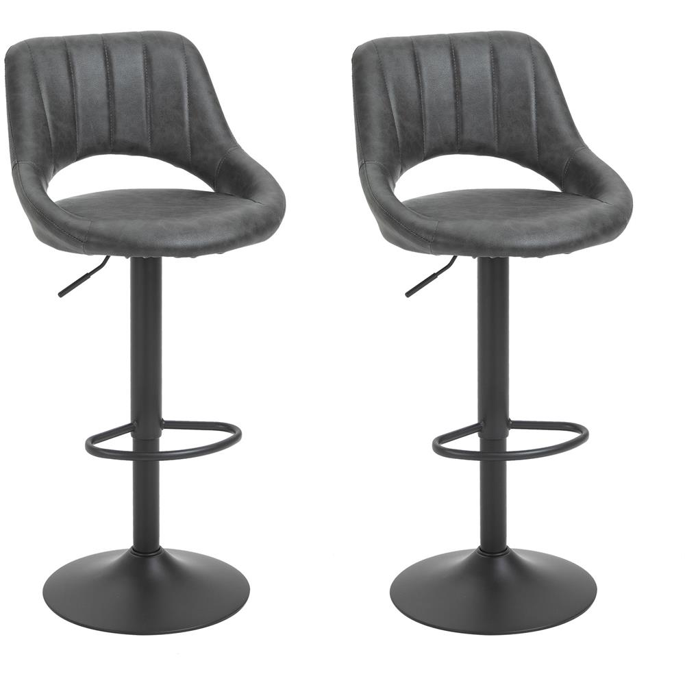 Set 2 Sgabelli Da Bar Con Altezza Regolabile E Poggiapiedi, In Similpelle E Metallo, 44x49x90-110cm Nero - Foto 1