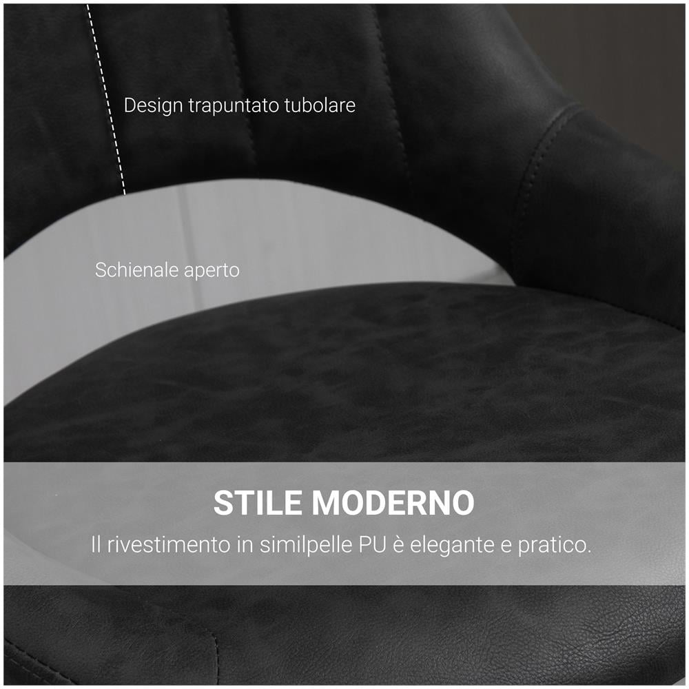 Set 2 Sgabelli Da Bar Con Altezza Regolabile E Poggiapiedi, In Similpelle E Metallo, 44x49x90-110cm Nero - Foto 8