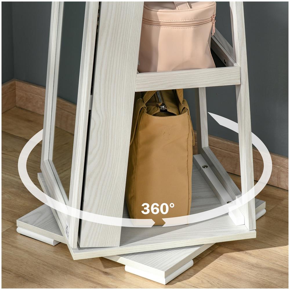 Specchio Portagioie, Specchio Da Terra Girevole, Specchio Moderno Per Camera Da Letto In Legno Bianco Con 2 Chiavi - Foto 8