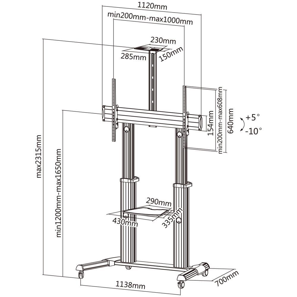 650605 base da pavimento per tv a schermo piatto 2,54 m (100) Portable flat panel floor stand Alluminio - Foto 6