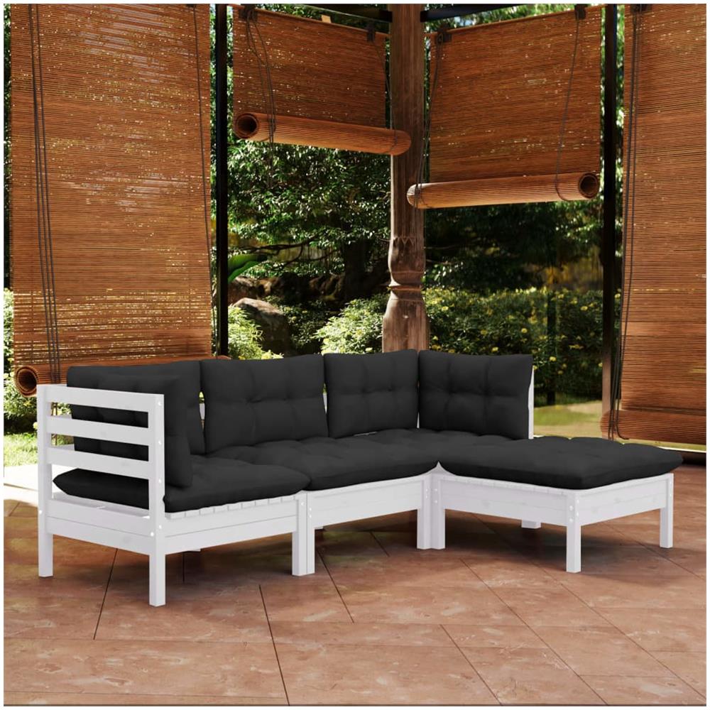 Set Divani Da Giardino 4 Pz Con Cuscini Bianchi Legno Di Pino - Foto 1