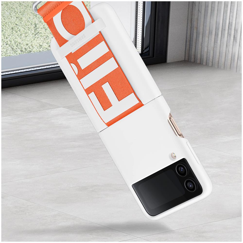 Cover In Silicone Ef-gf721twegww Con Strap Per Galaxy Z Flip4 Sm-f721b Bianco Arancione - Foto 2