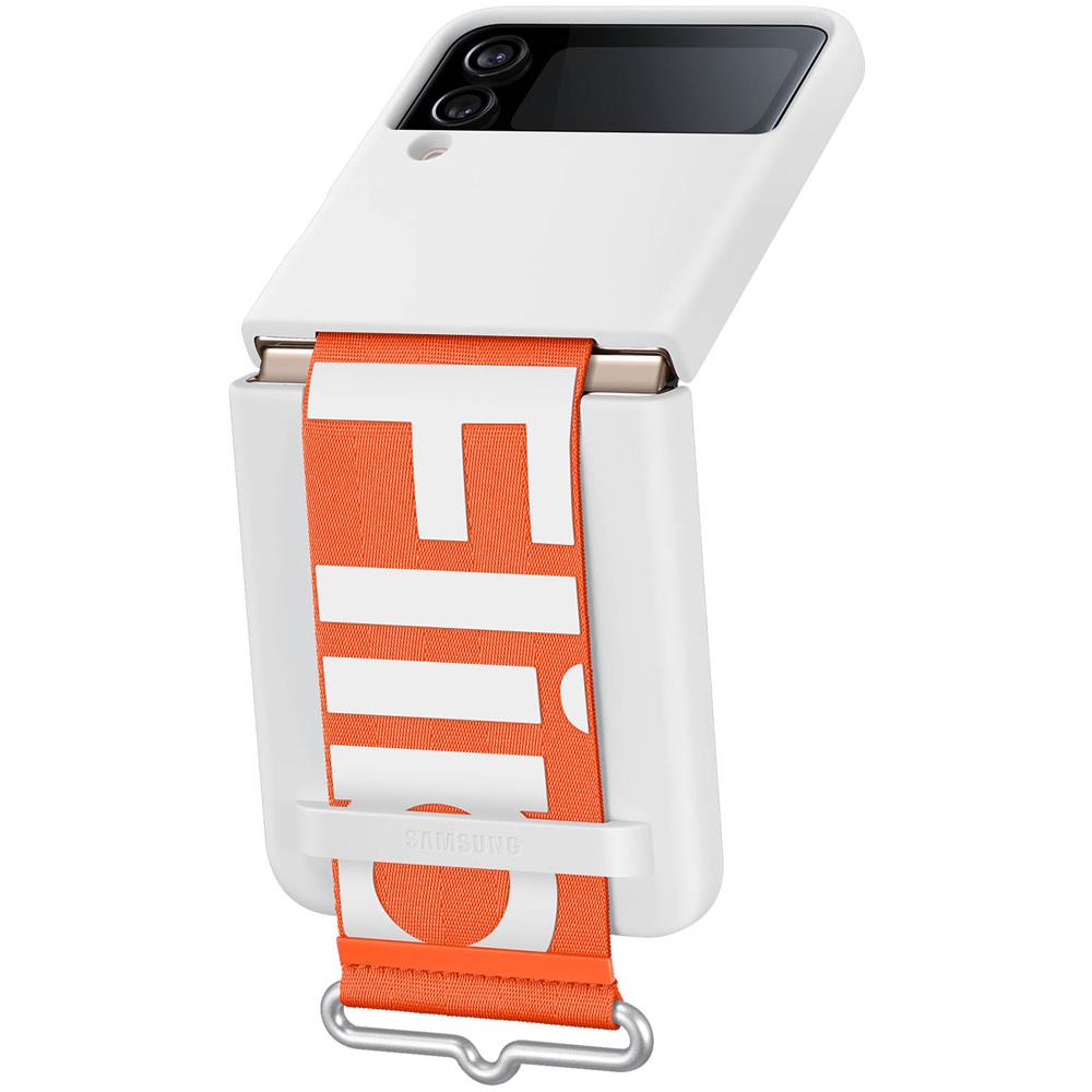 Cover In Silicone Ef-gf721twegww Con Strap Per Galaxy Z Flip4 Sm-f721b Bianco Arancione - Foto 6