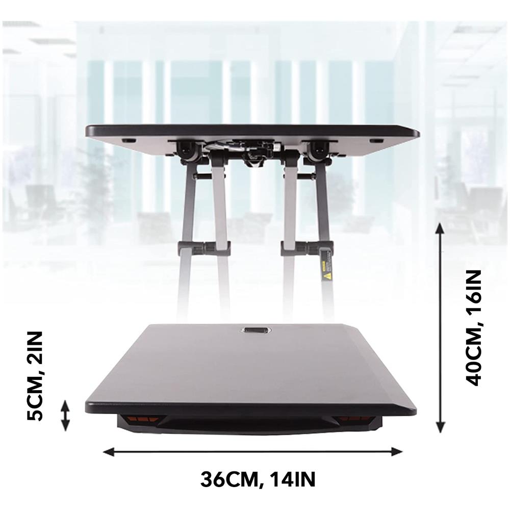 Dm05d11 Bk Postazione Lavoro - Altezza Regolabile 5-40cm - Ampia Piattaforma 74-43cm - Portata 8kg - Scrivania Ergonomica Per Lavorare In Piedi Con Supporto Per Tastiera - Foto 2
