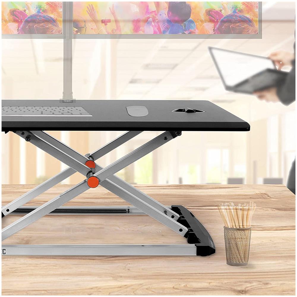Dm05d11 Bk Postazione Lavoro - Altezza Regolabile 5-40cm - Ampia Piattaforma 74-43cm - Portata 8kg - Scrivania Ergonomica Per Lavorare In Piedi Con Supporto Per Tastiera - Foto 6