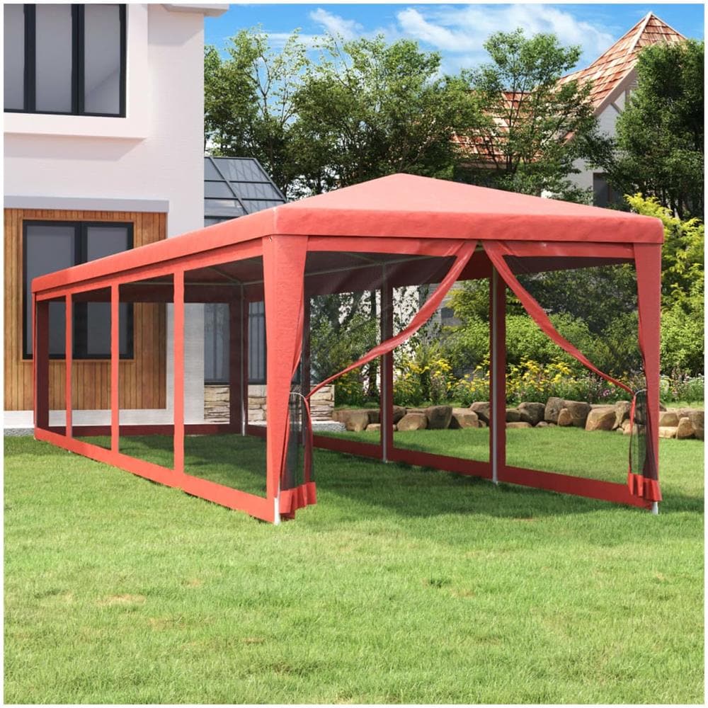Tenda Per Feste Con 10 Pareti Laterali In Rete Rosso 3x12m Hdpe - Foto 1