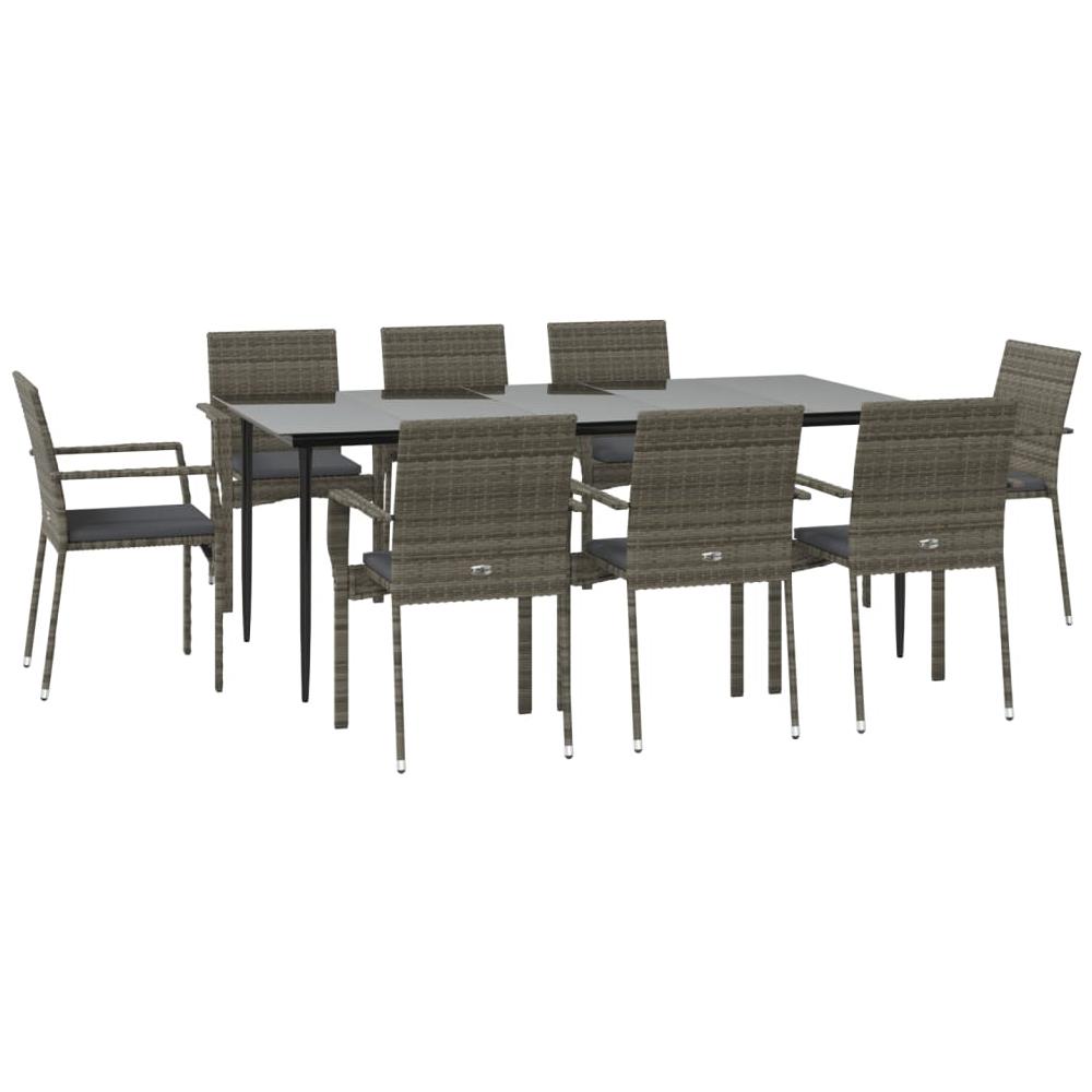 Set Salotto Giardino Con Cuscini 9 Pz Nero E Grigio Polyrattan - Foto 3