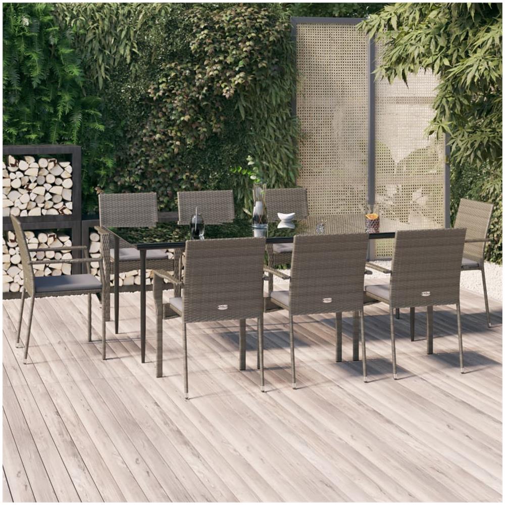 Set Salotto Giardino Con Cuscini 9 Pz Nero E Grigio Polyrattan - Foto 1