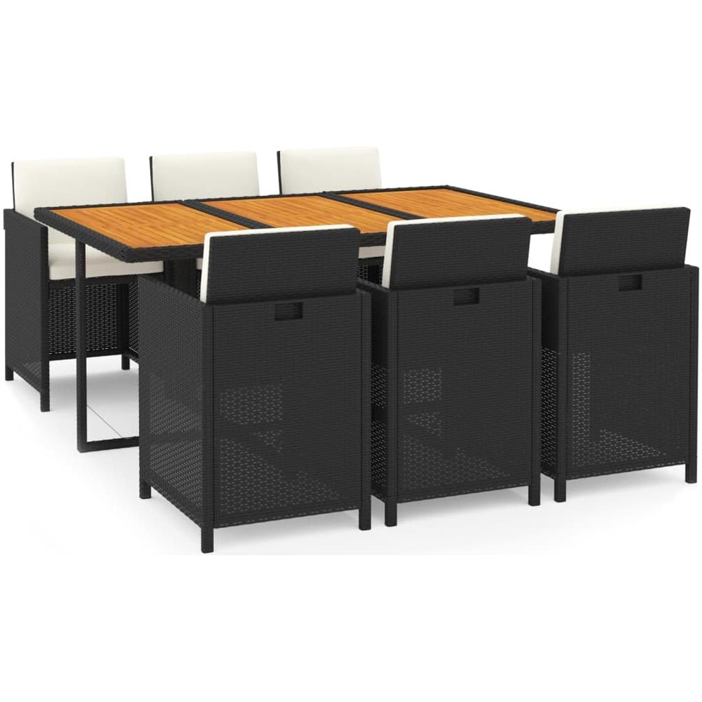 Set Da Pranzo Da Giardino 7 Pz Con Cuscini In Polyrattan Nero - Foto 2