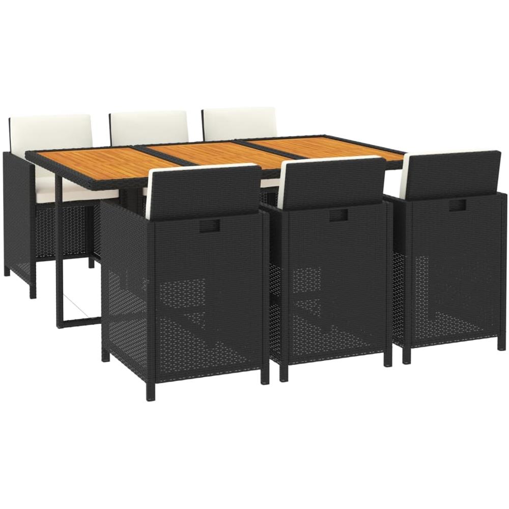 Set Da Pranzo Da Giardino 7 Pz Con Cuscini In Polyrattan Nero - Foto 3