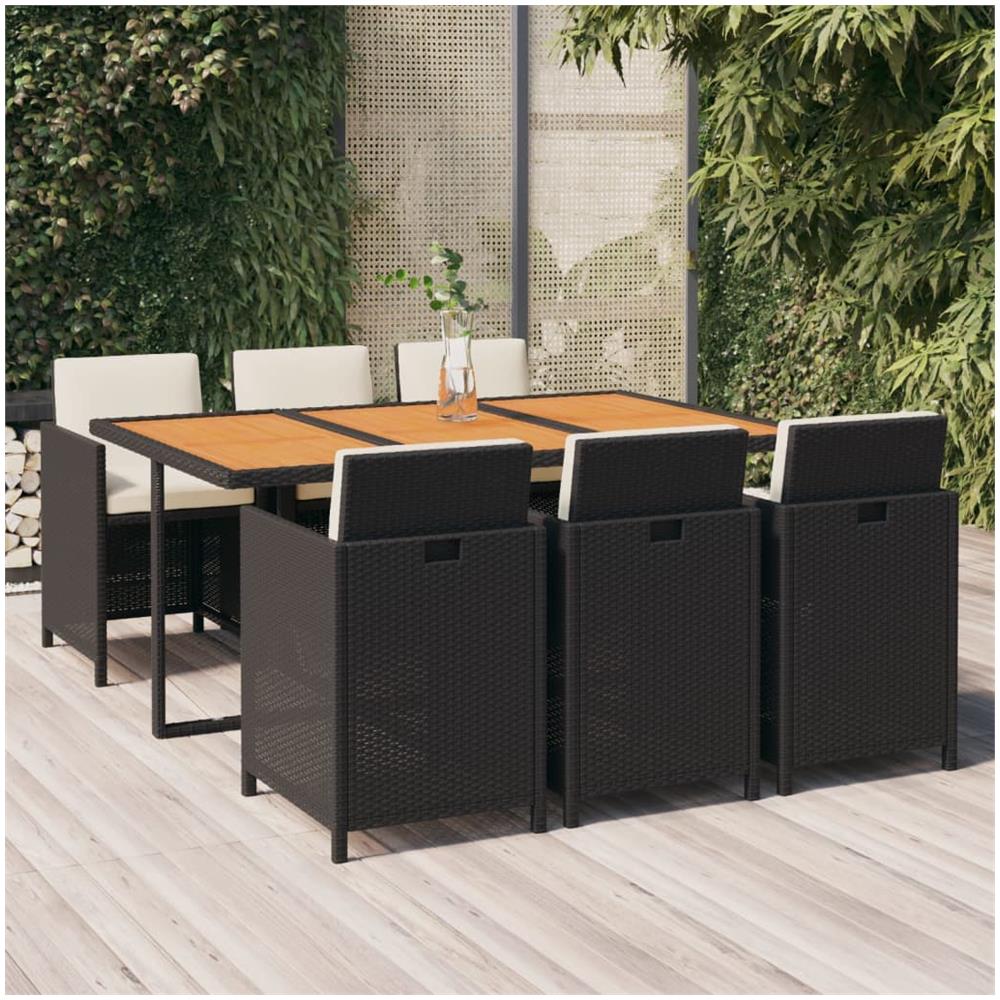 Set Da Pranzo Da Giardino 7 Pz Con Cuscini In Polyrattan Nero - Foto 1