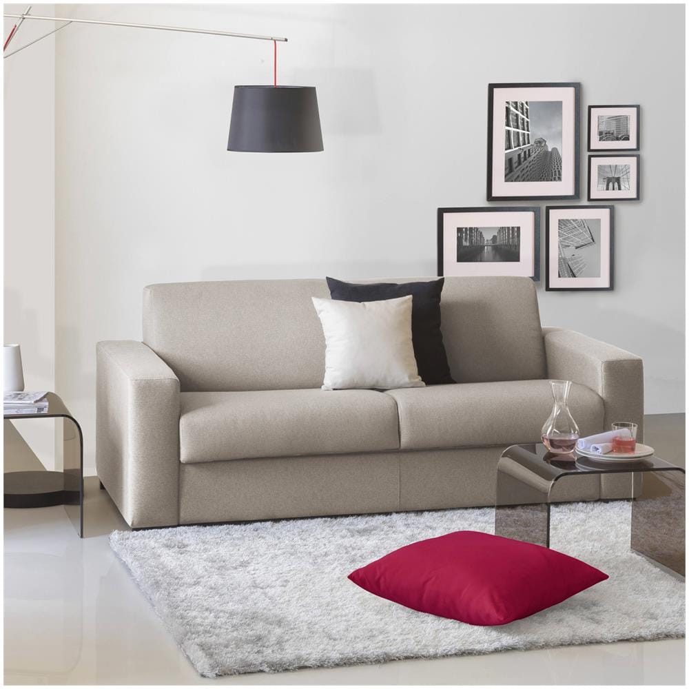 Divano Letto Aleida, Divano A 2 Posti, 100% Made In Italy, Sofà Soggiorno Con Apertura Girevole, In Tessuto Imbottito, Con Braccioli Standard, Cm 180x95h90, Tortora - Foto 1