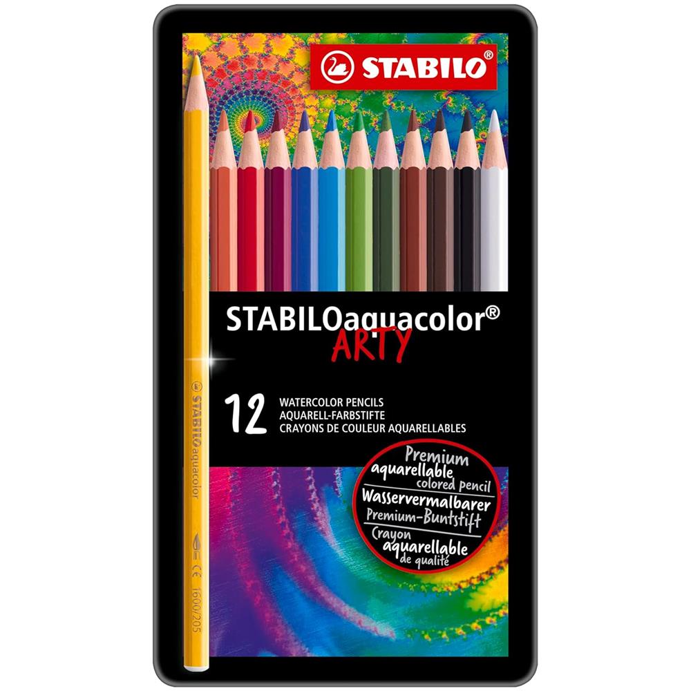aquacolor - Matita colorata acquarellabile - ARTY - Scatola in Metallo da 12 - Colori assortiti - Foto 2