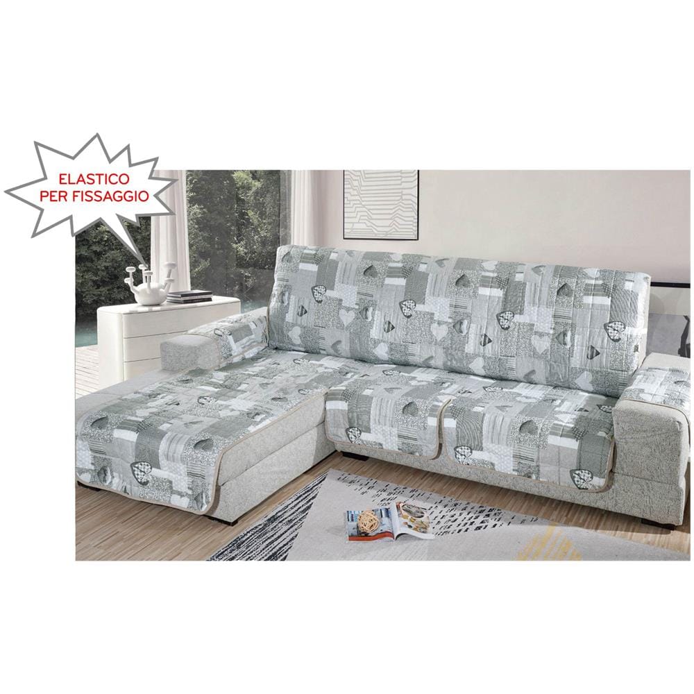 Copridivano Con Penisola Trapuntato Modello Kino Colore Grigio 190 Cm Grigio - Foto 1