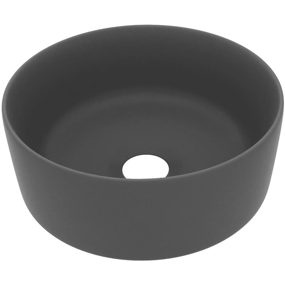 Lavandino Lusso Rotondo Grigio Scuro Opaco 40x15 cm in Ceramica - Foto 1