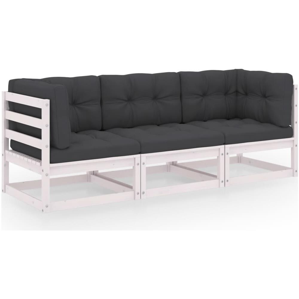 Divano da Giardino a 3 Posti con Cuscini Legno Massello di Pino - Foto 2