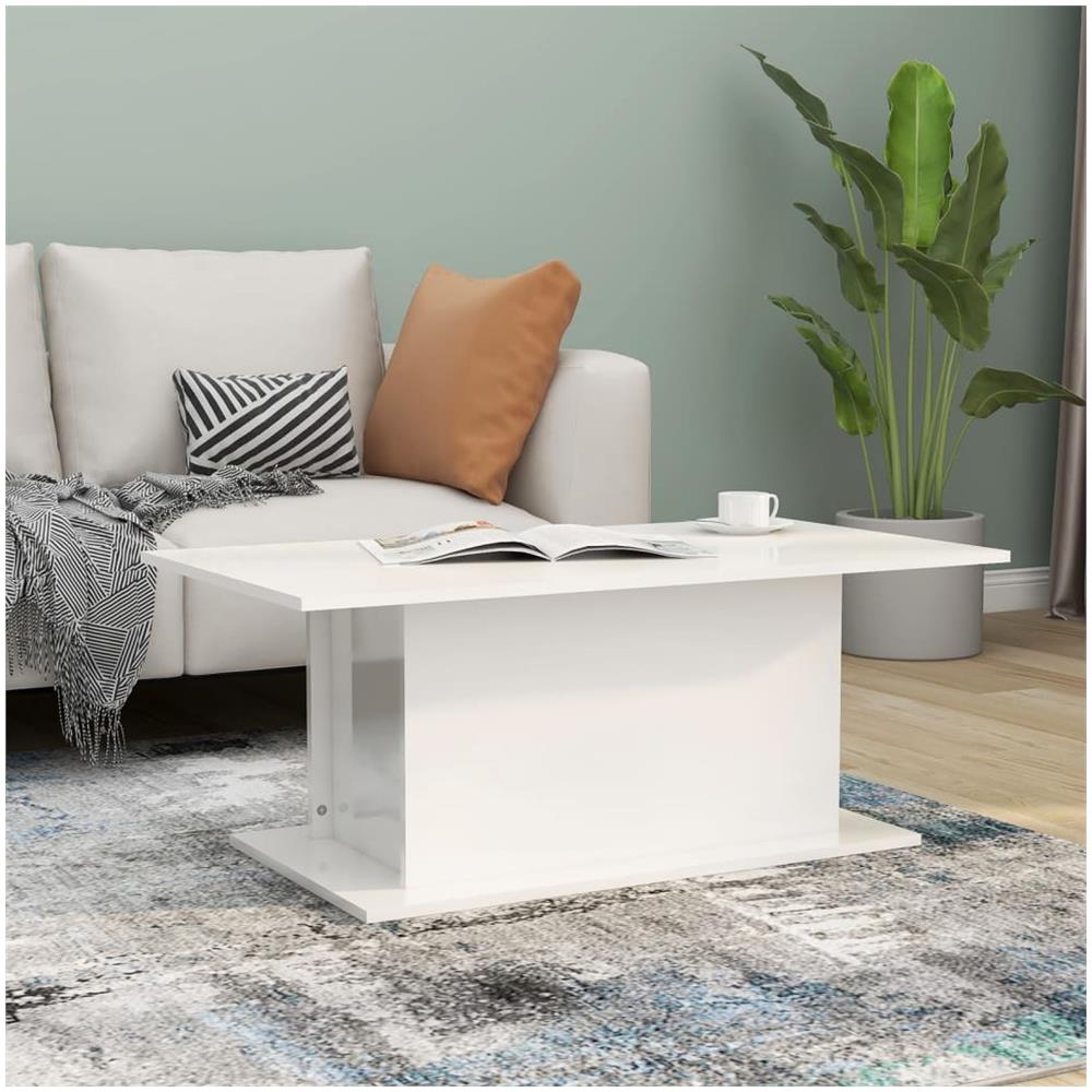 Tavolino da Salotto Bianco Lucido 102x55,5x40 cm in Truciolato - Foto 1