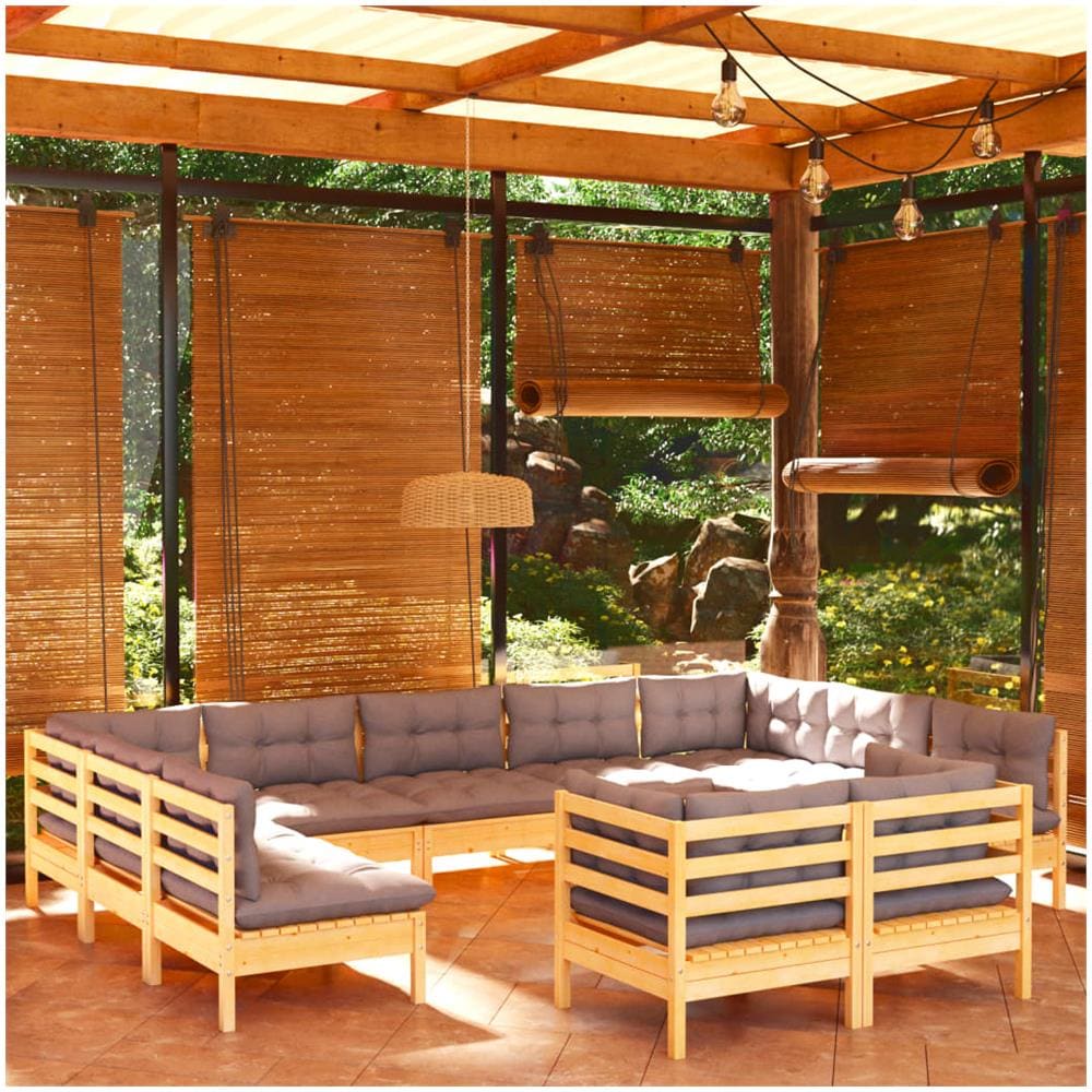 Set Divani Da Giardino 11 Pz Con Cuscini Grigi Massello Di Pino - Foto 1