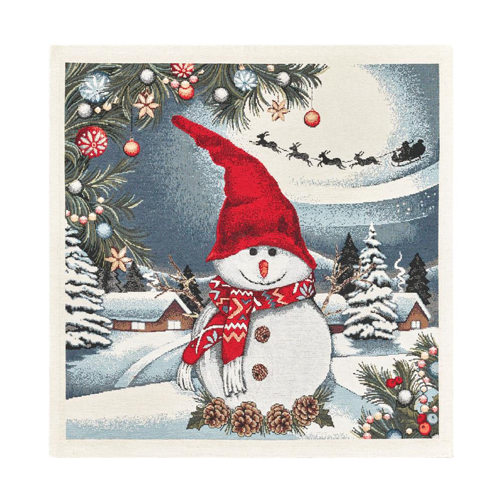 Tovaglia Centrotavola Centrino Tavolo Fantasie Natalizie Cinigliato Piazzato Made Italy 90x90 Pupazzo Di Neve - Foto 1