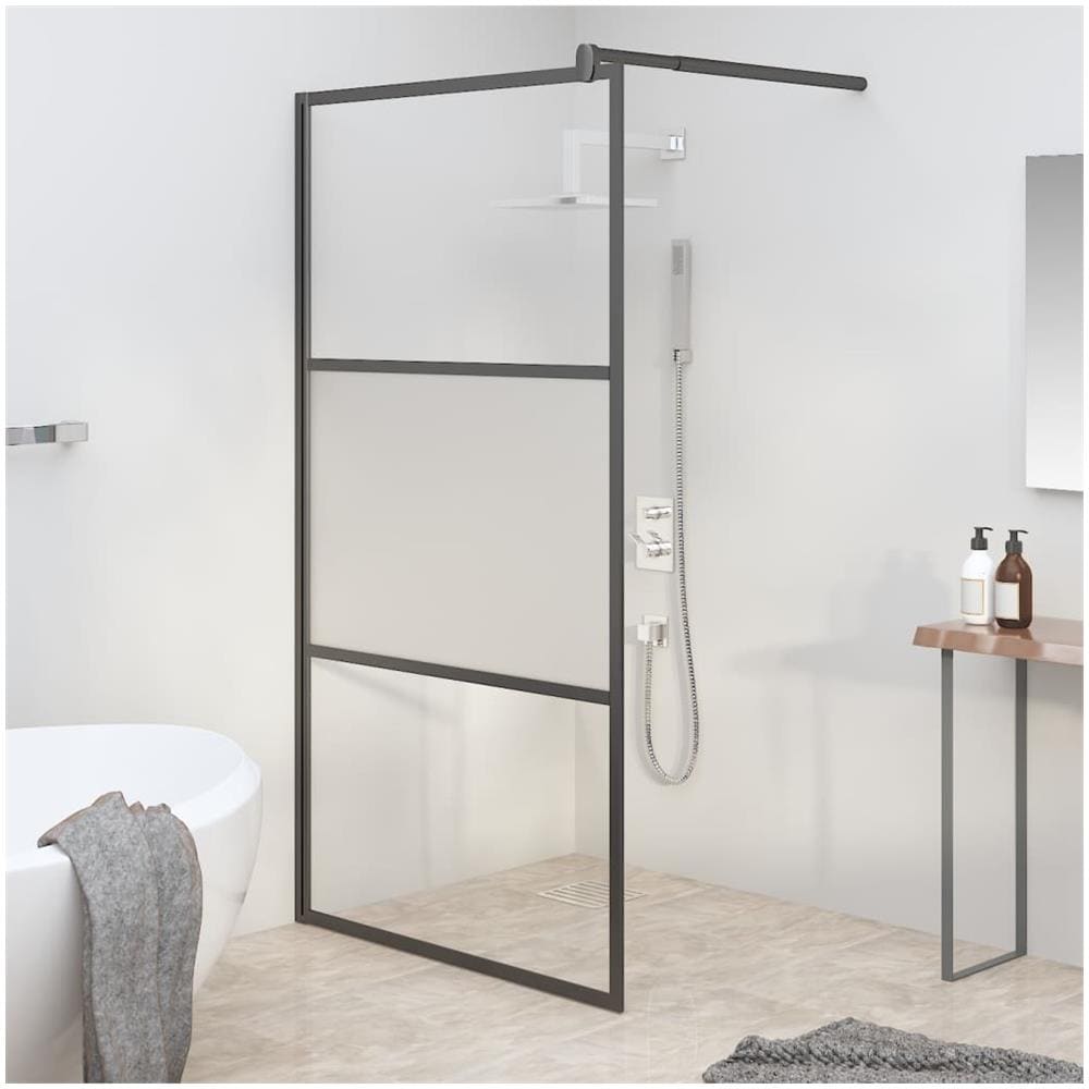 Parete Doccia Walk In 100x195cm Vetro Semi Smerigliato Esg Nero - Foto 1