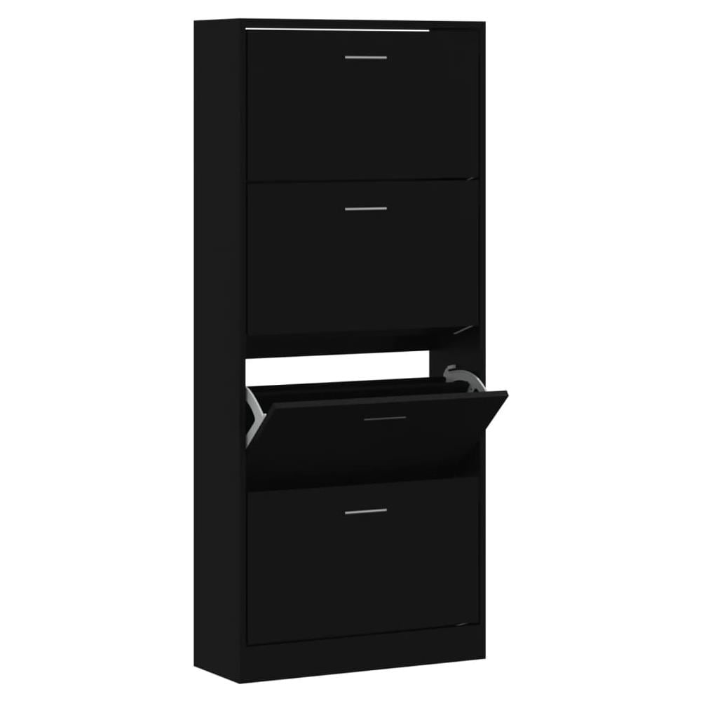 Scarpiera Nera 63x24x147 Cm In Legno Multistrato - Foto 2