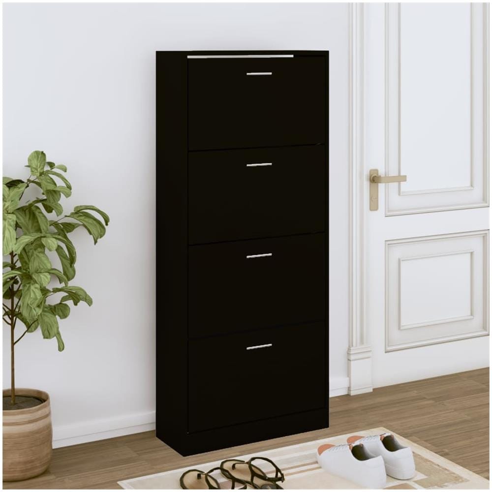 Scarpiera Nera 63x24x147 Cm In Legno Multistrato - Foto 1