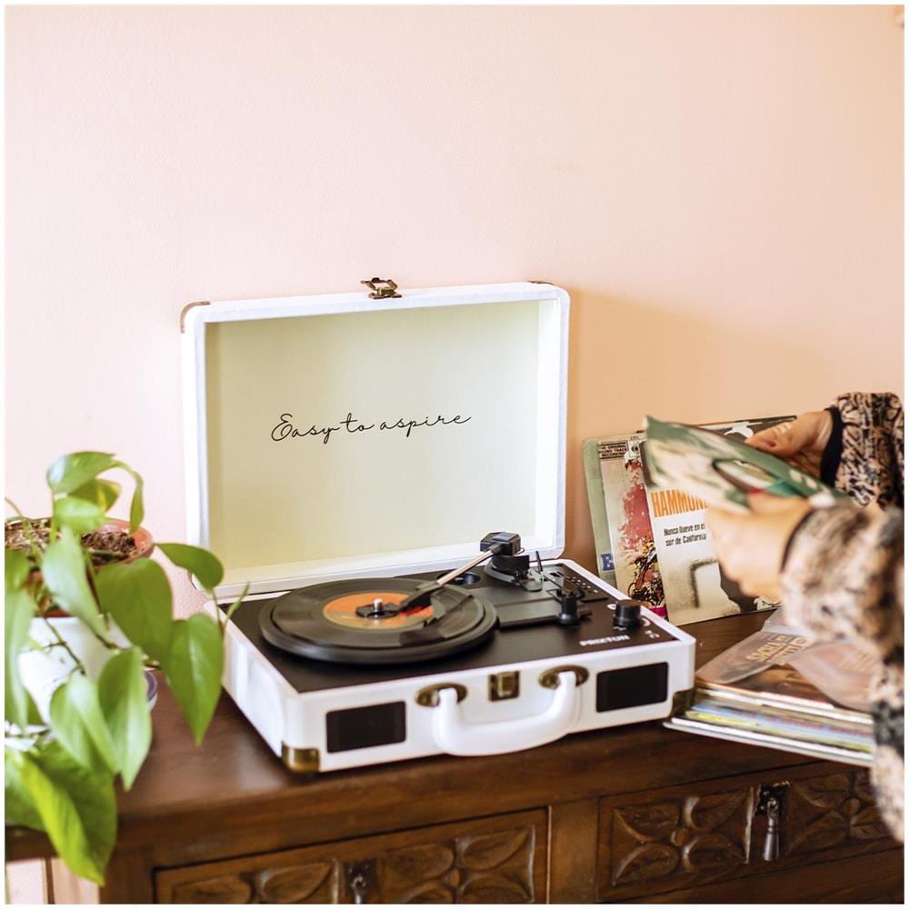 Giradischi Vintage VC400 Lettore e Convertitore di Vinili Bluetooth USB Radio FM 2 Altoparlanti Integrati Colore Bianco - Foto 9