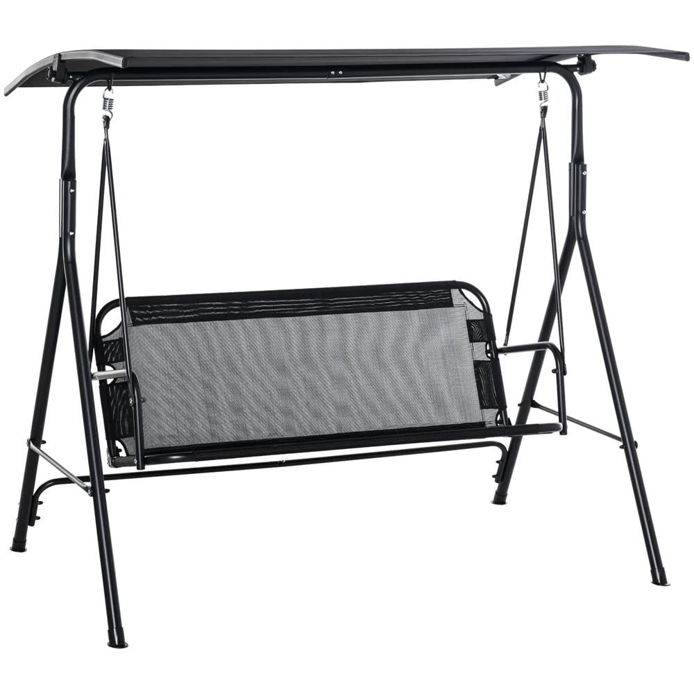 Dondolo da Giardino 2 Posti con Tettuccio Regolabile in Metallo e Texteline 172x110x155 cm Nero - Foto 13