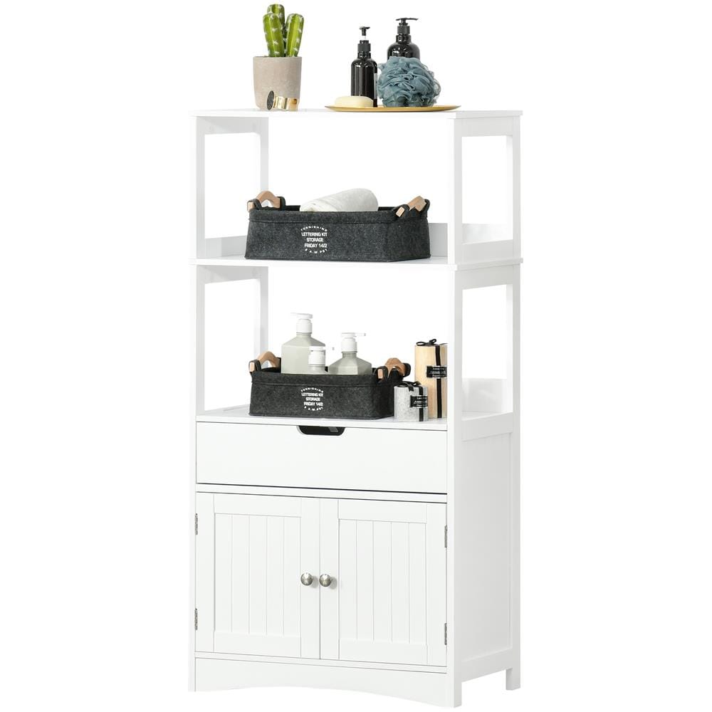 Mobile Bagno Con Mensole, Armadietto E Cassetto, Mobiletto Multiuso In Legno, Bianco, 60x33x122.5cm - Foto 2