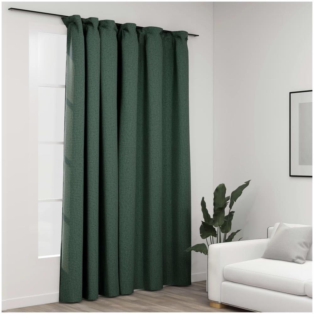 Tenda Oscurante Effetto Lino Con Ganci Verdi 290x245 Cm - Foto 1