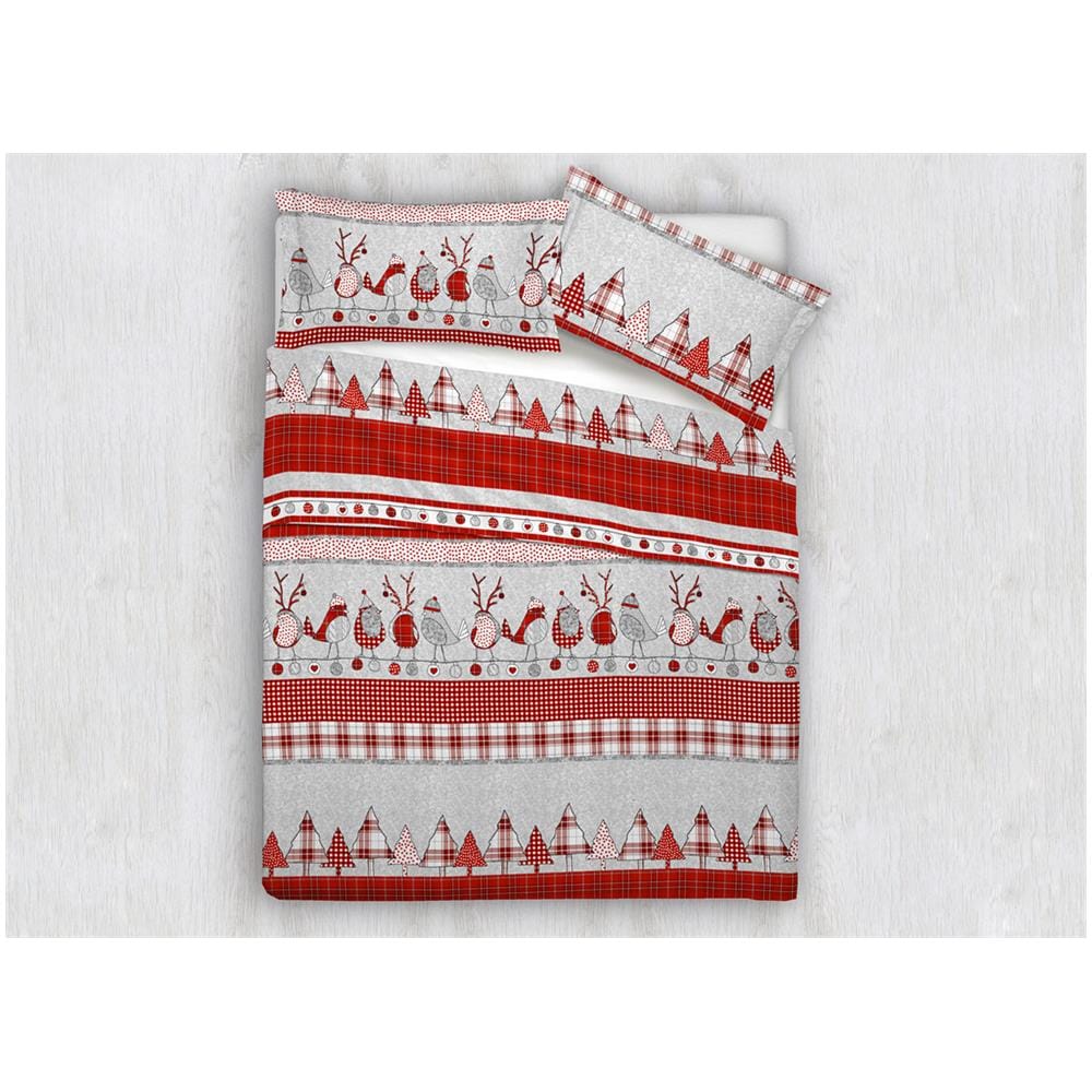 Completo Lenzuola In 100% Cotone Disegni Natalizi Invernali Renne Cuori Ob Piazza E Mezza Oliver Rosso - Foto 1