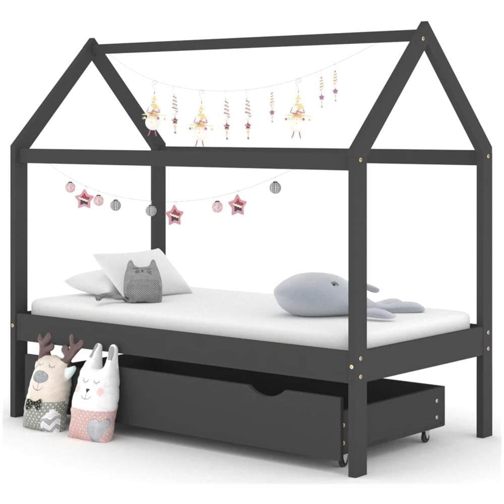Giroletto Bambini Cassetto Grigio Scuro Pino Massello 80x160cm - Foto 1