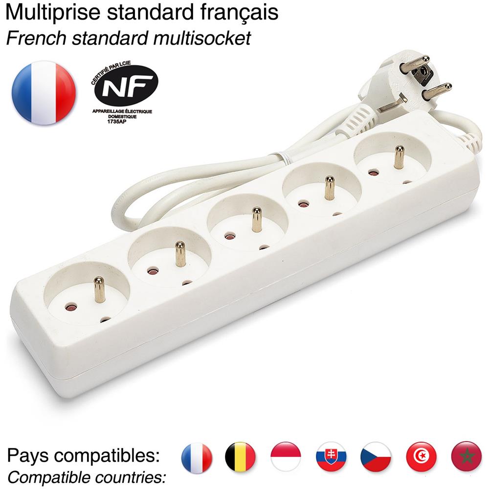 Multipresa, 5 Prese Francesi 16a, 1m, H05vv-f3g1.0mm2, Ce E Nf - Foto 1