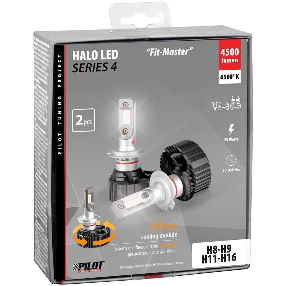 9/32v Halo Led Serie 4 Fit-master - (h8-h9-h11-h16) - 25w - Pgj19-x - 2 Pz - Scatola - Foto 3