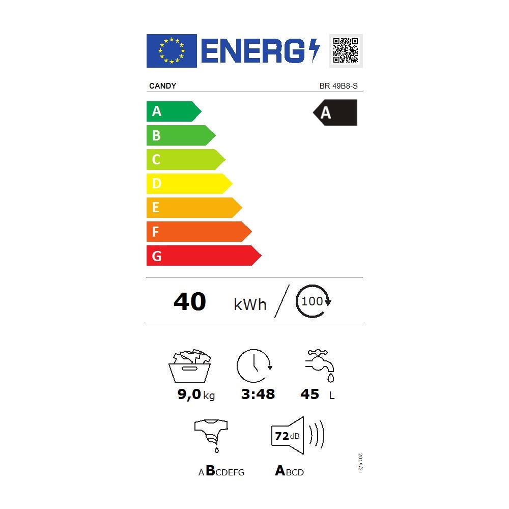 Candy Br49b8s Lavatrice A Vapore 9kg 1400 Giri Inverter Wifi Cl.a - Foto 2