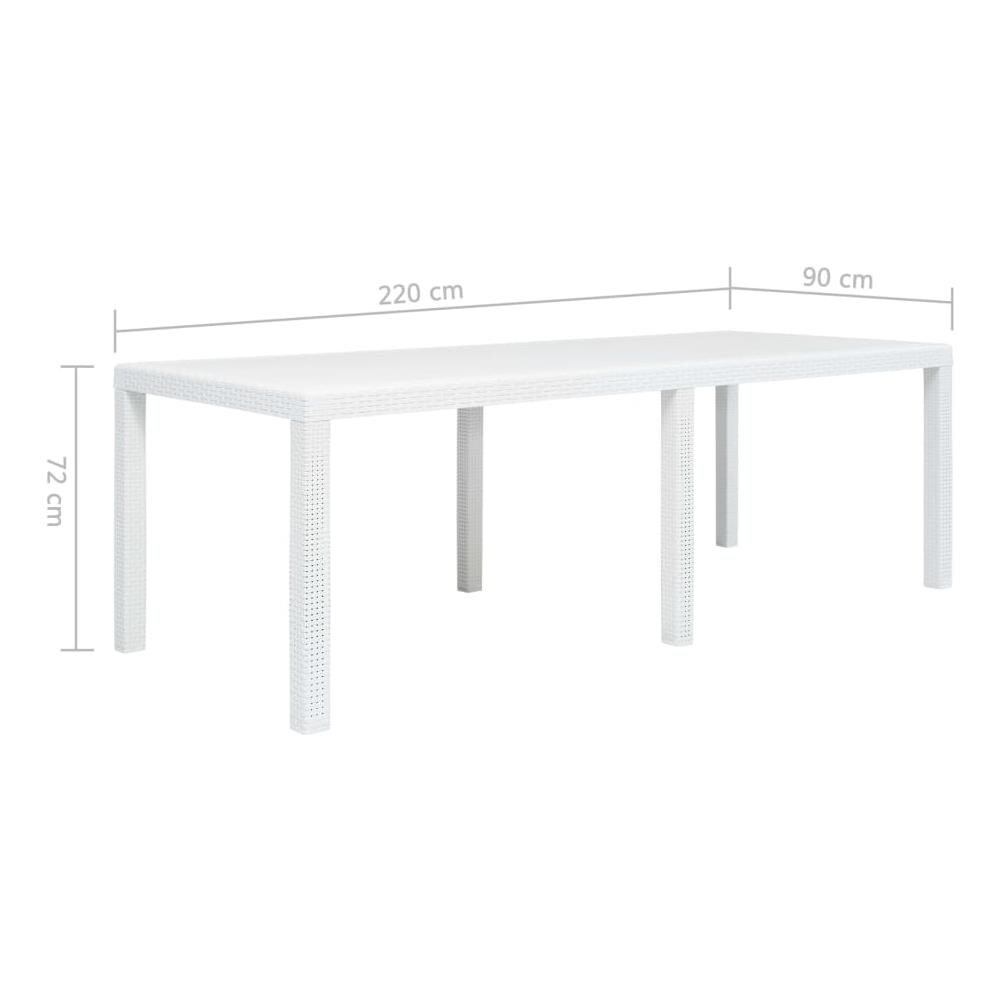 Tavolo da Giardino Bianco 220x90x72 cm in Plastica Stile Rattan - Foto 5