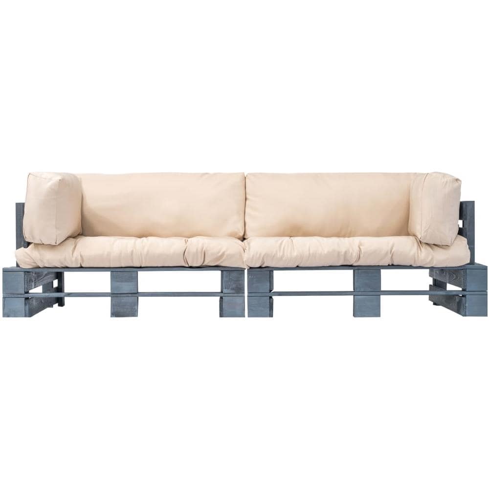 Divani Da Giardino Pallet 2 Pz Cuscini Sabbia Legno Di Pino Fsc - Foto 2