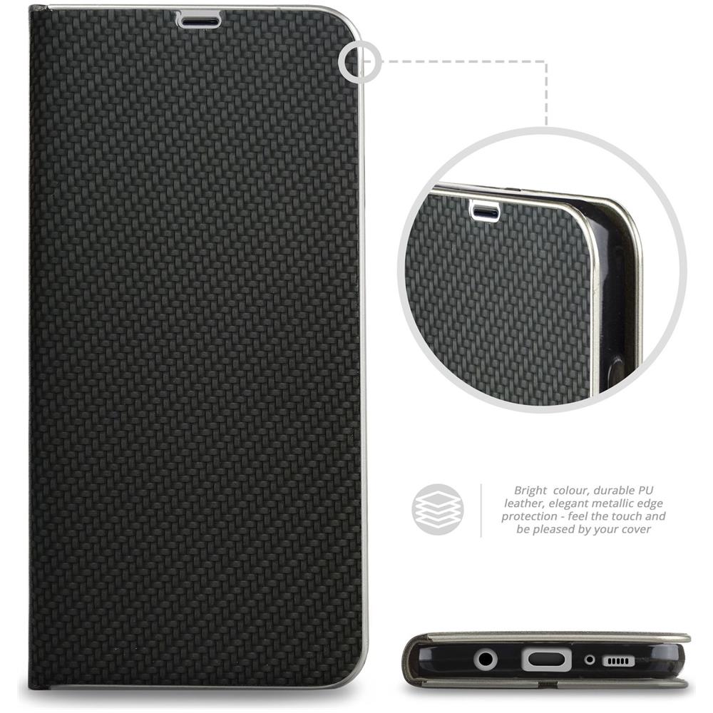 Custodia A Libro Per Samsung A51, Carbonio Nera - Protezione Dei Bordi Metallici Flip Cover Portafoglio Con Appoggio E Porta Carte - Foto 2
