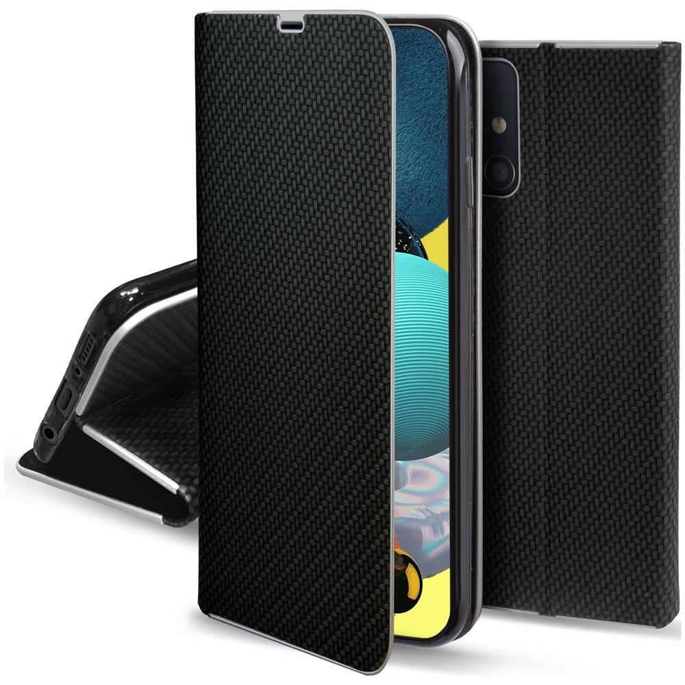 Custodia A Libro Per Samsung A51, Carbonio Nera - Protezione Dei Bordi Metallici Flip Cover Portafoglio Con Appoggio E Porta Carte - Foto 1